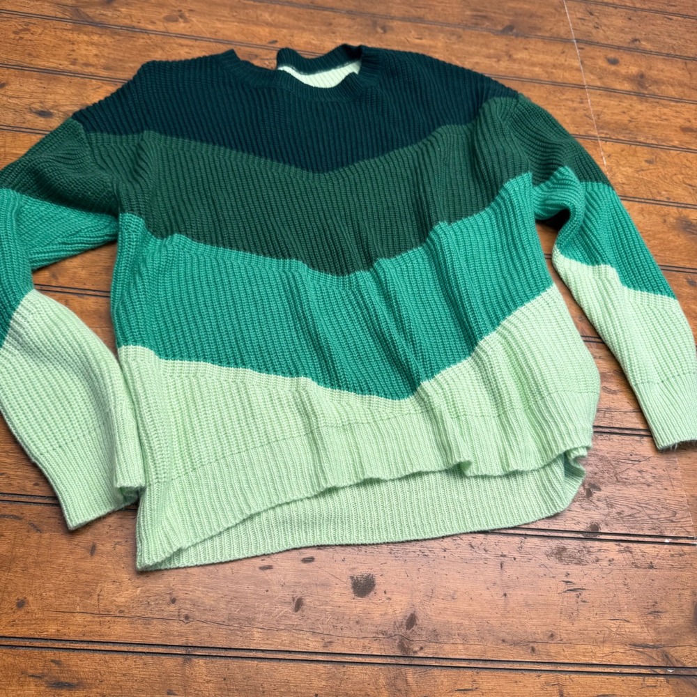 Womens Chevron Colorblock Knit Sweater Size M‎ Green Pullover Long Sleeve